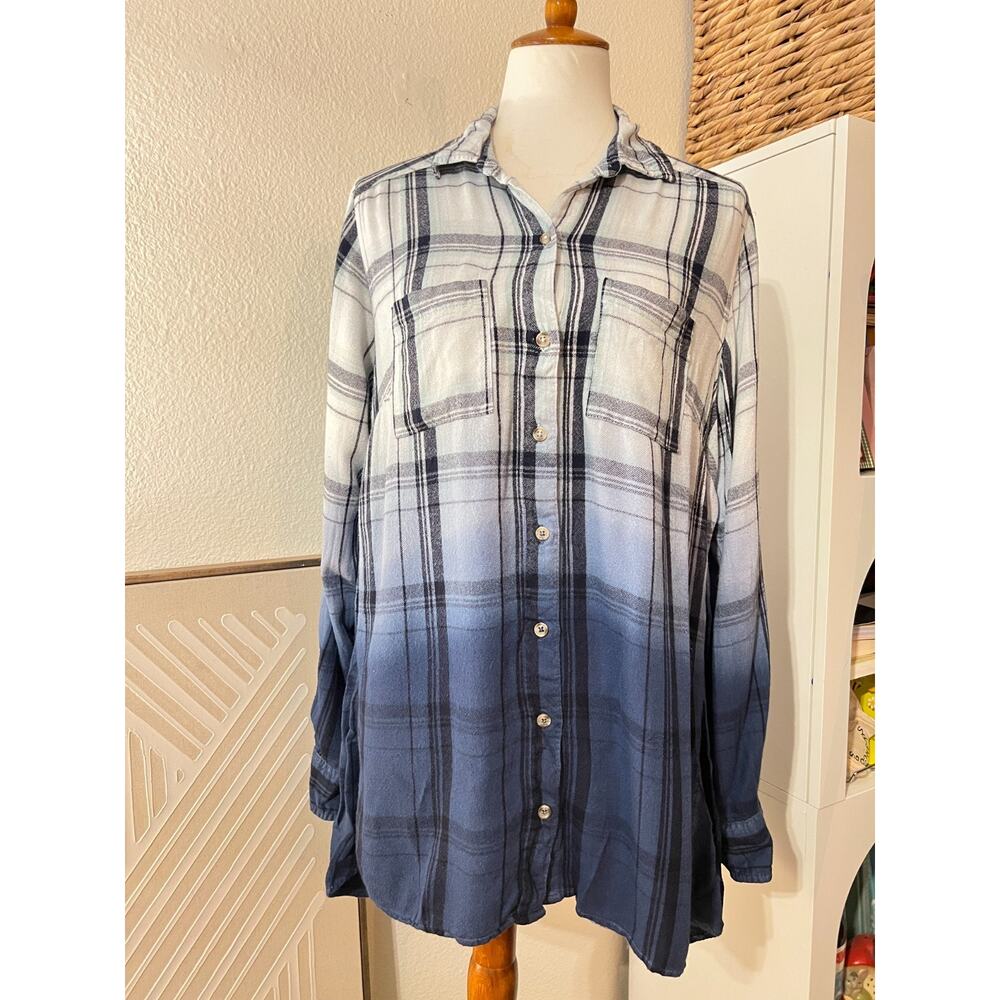 Lane Bryant Womens‎ Blue Plaid Flannel Button Up Shirt Plus Size 14/16 Soft